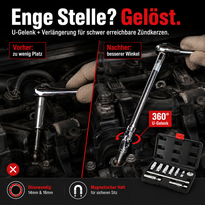 (50% Rabatt) 10-tlg. Magnet-Zündkerzen-Stecknuss-Set