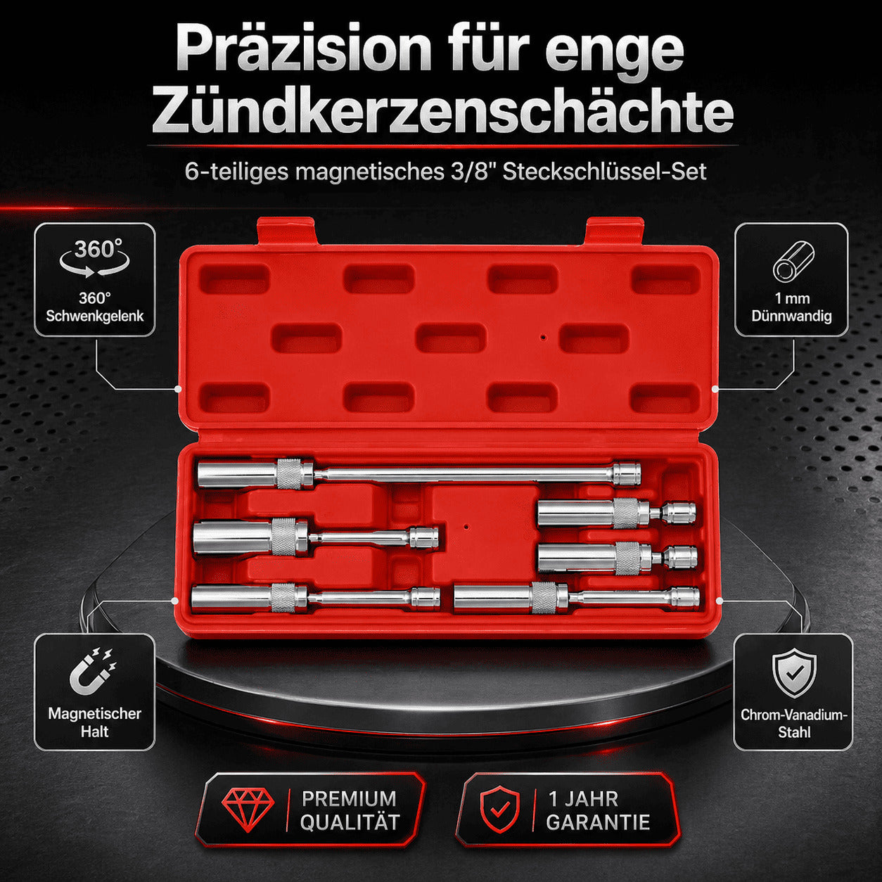 (50% Rabatt) – 6-tlg. Magnetisches 3/8”-Zündkerzen-Steckschlüssel-Set