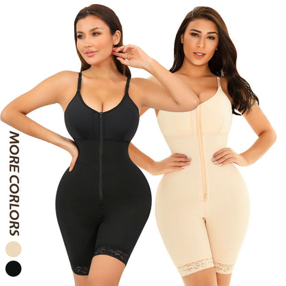 Waist shaper, butt-lifting shaper, tummy control, with crotch zipper and detachable shoulder straps.