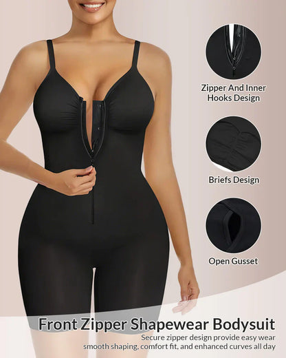 Shapewear bodysuit with a zipper and a tummy-flattening effect