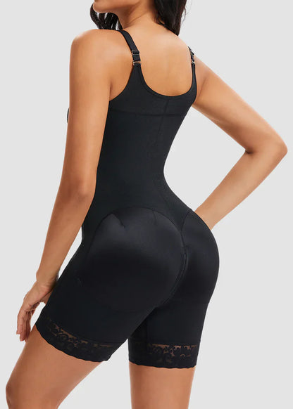 Waist shaper, butt-lifting shaper, tummy control, with crotch zipper and detachable shoulder straps.