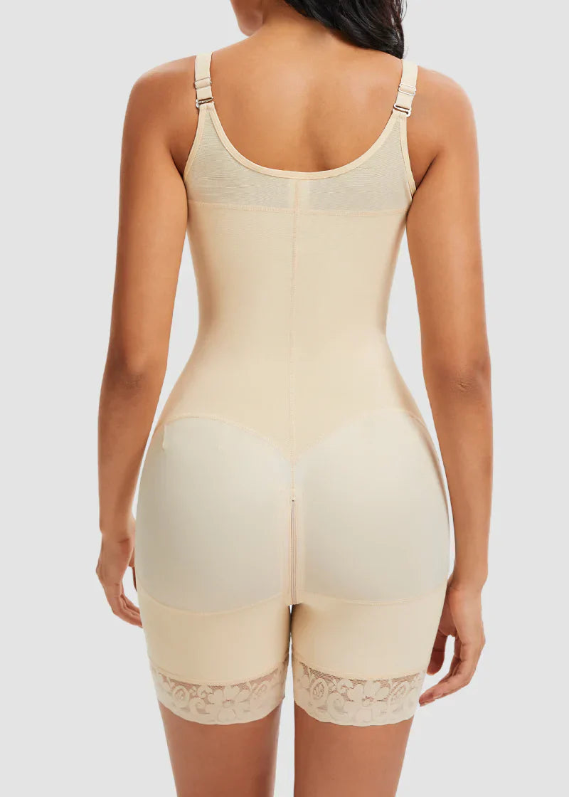 Waist shaper, butt-lifting shaper, tummy control, with crotch zipper and detachable shoulder straps.